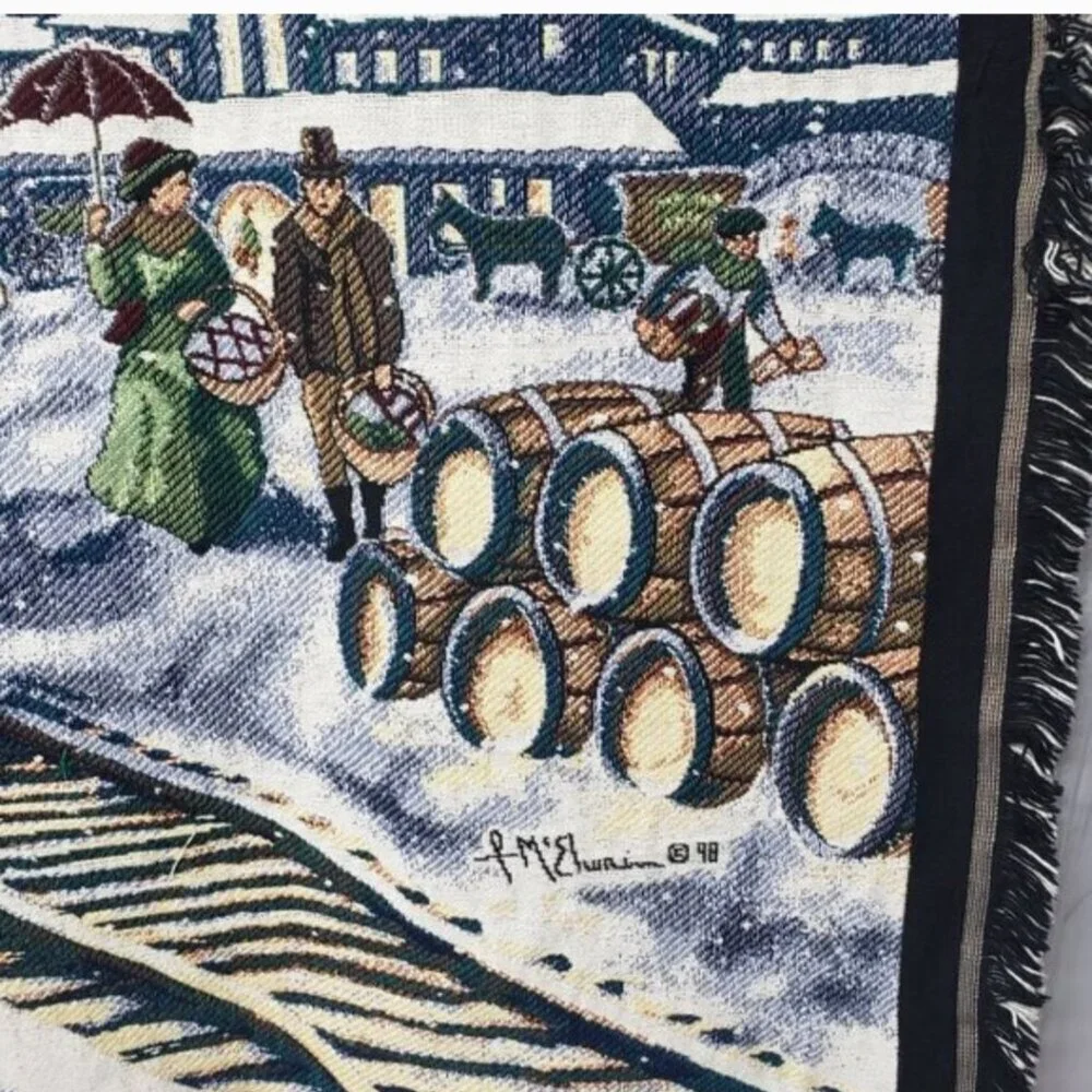 Vintage Northwest Company Ivorydale Blanket P&G Train Station Christmas Holiday